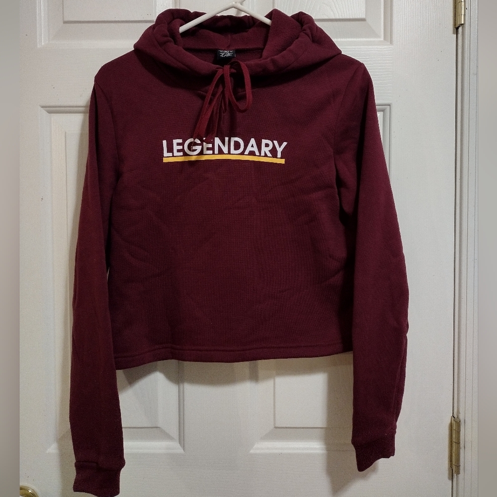 "Legendary" Burgundy Cropped Hoodie Juniors Size Large
